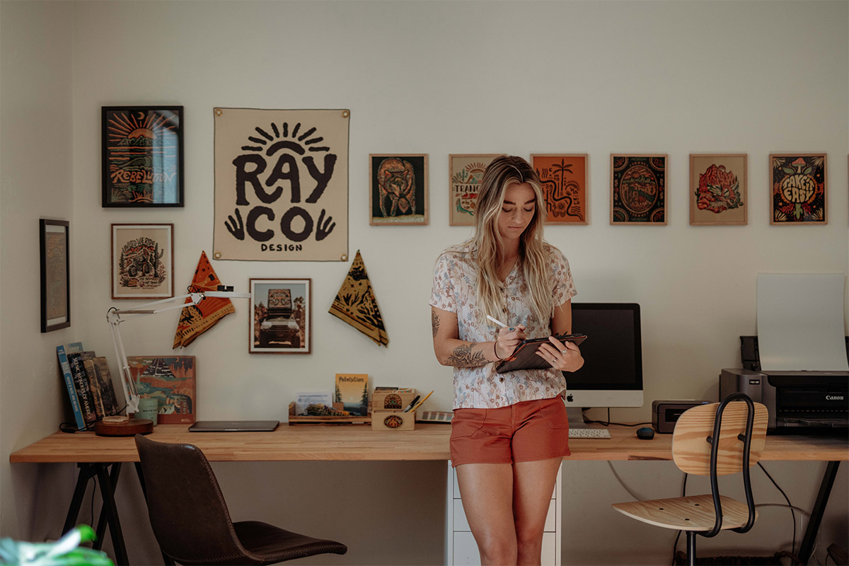 Rachel Jung drawing in her Rayco Design studio