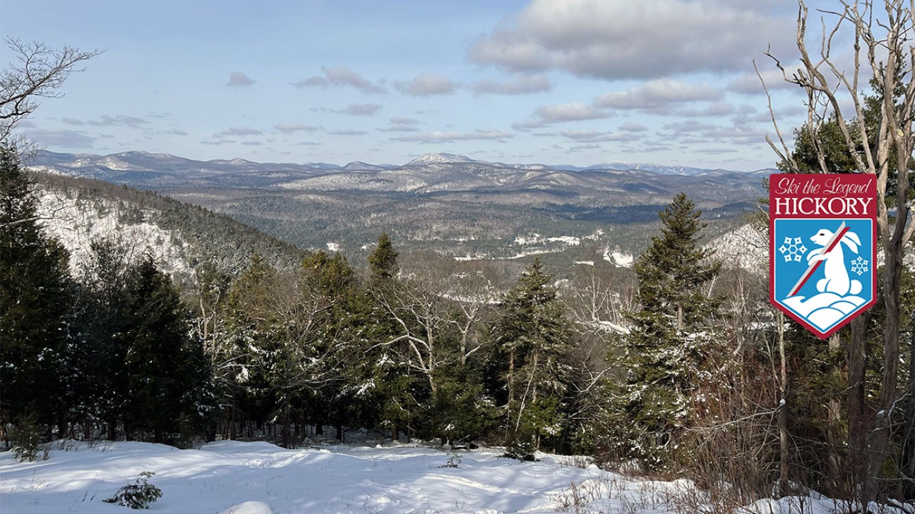 Photo taken from Hickory Ski Center overlooking a snowy forest