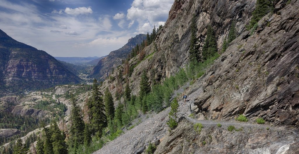 hiking trail on rocky mountain formation