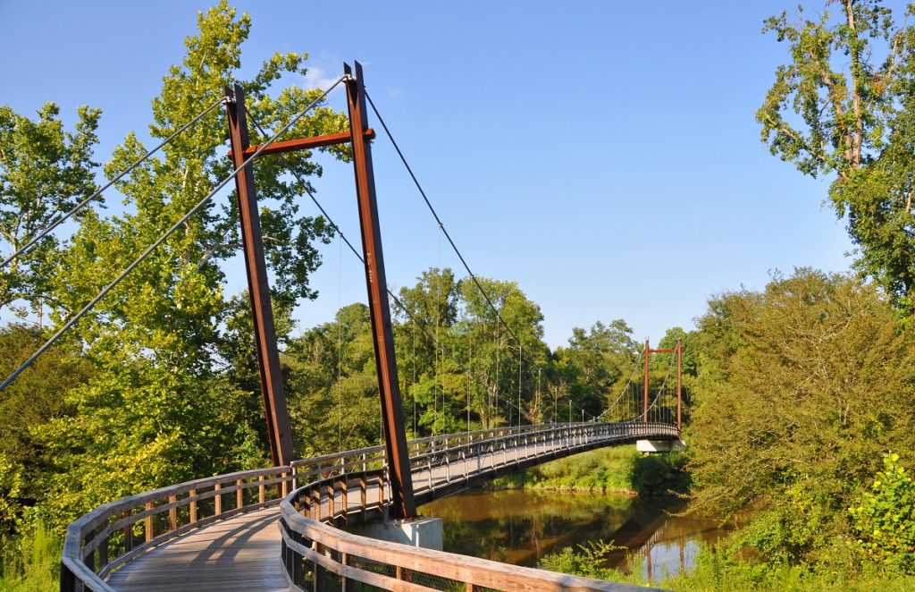 bridge over river surrounded by trees during daytime