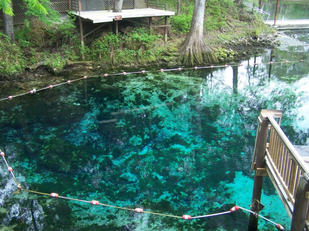 blue water between two buildings